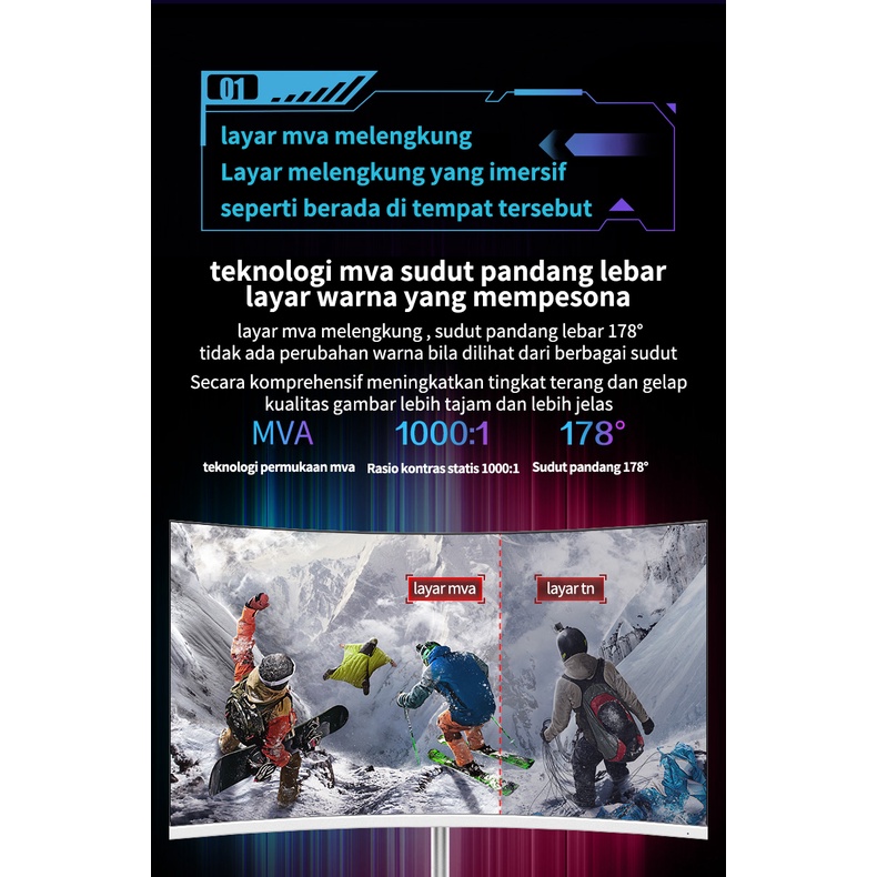 BLUE SKY Monitor definisi tinggi melengkung 27 inci, monitor komputer gaming profesional, monitor definisi tinggi 75HZ