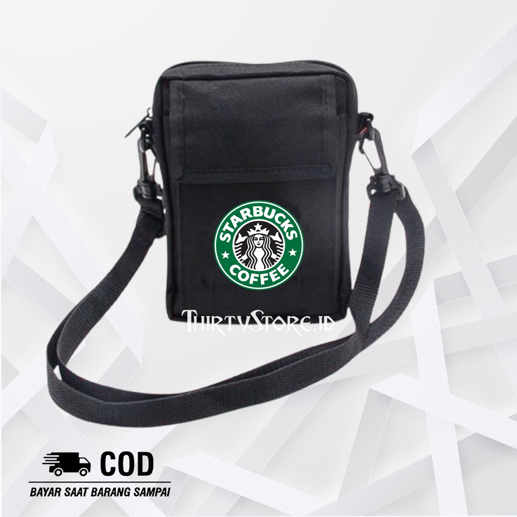 Tas Selempang Pria Dan Wanita Slingbag Bag Mini Starbuck Bahan Canvas Harga Grosir | Thirty Store.Id