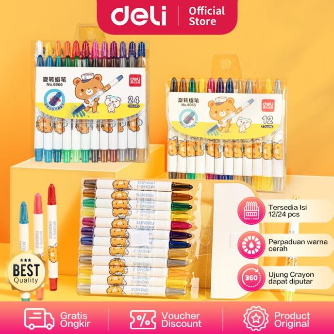 

Deli whirligig crayon 24 colors Rotate the core without dirty 6966