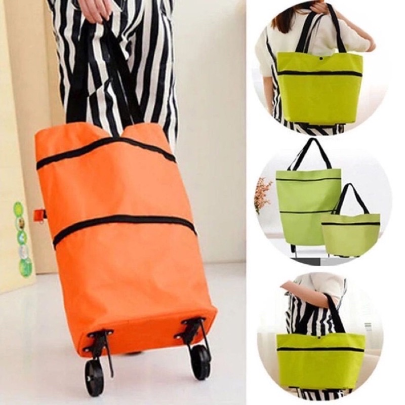 IKILOSHOP foldable shopping bag Troly Trolly Roda Tas Belanja Pengganti Kresek Bahan Kain Lipat Roda