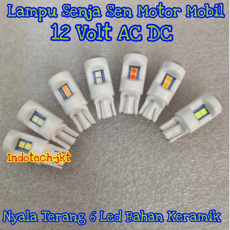 Lampu Senja Sein Motor Mobil T10 12 Volt Nyala Diam 6 Led Mika Putih