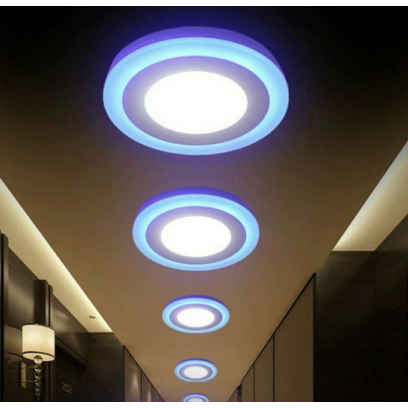 Lampu Downlight LED panel 2 warna cahaya outbow 6W + 3W cahaya biru kotak