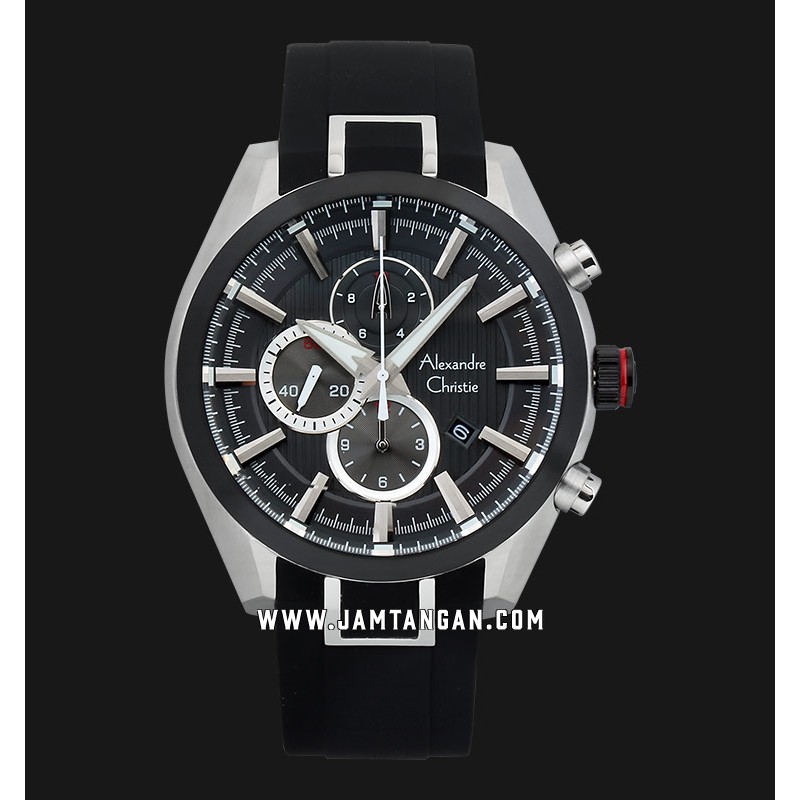 Alexandre Christie AC 6582 MCRTBBA Chronograph Men Black Dial Black Rubber Strap