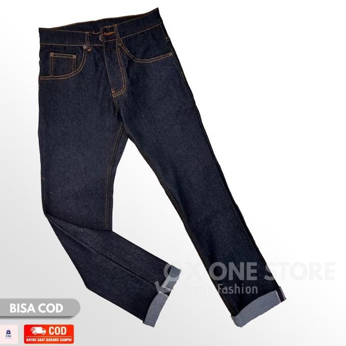 Celana Jeans Selvedge Aceent shell stich white Deep Blue - Hopers
