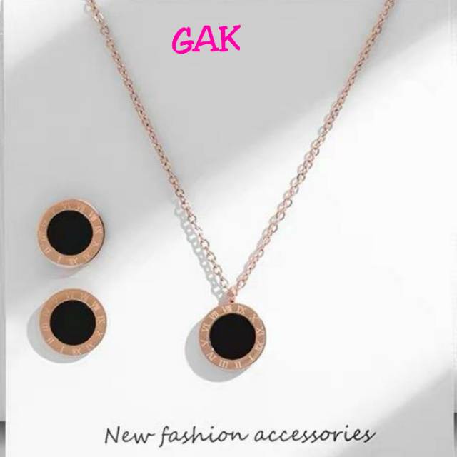 Kalung set titanium asli anti karat rosegold/gold dpt 3 mcm