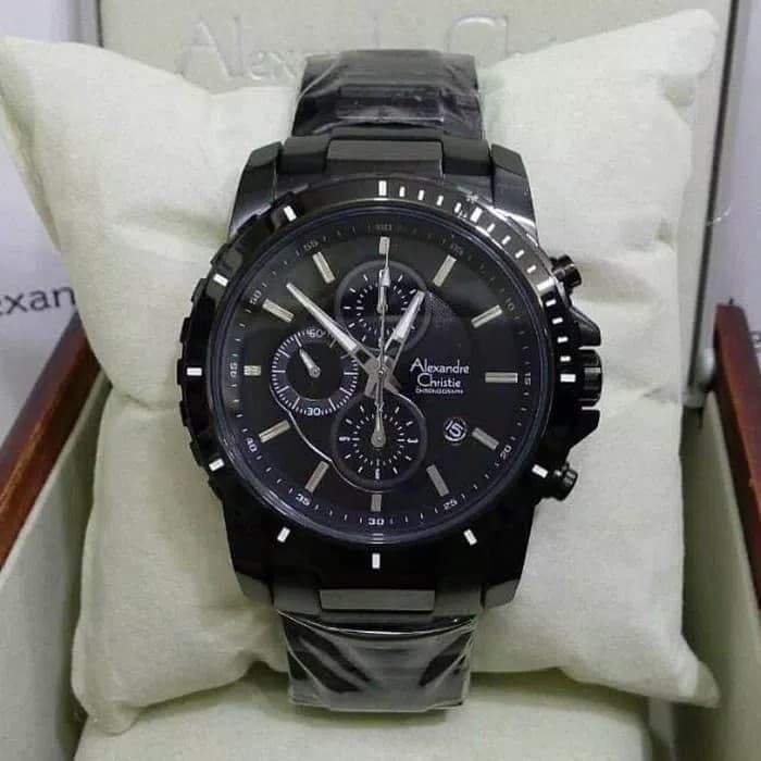 Jam Tangan Pria Alexandre Christie AC 6141 Fullblack Hitam Original