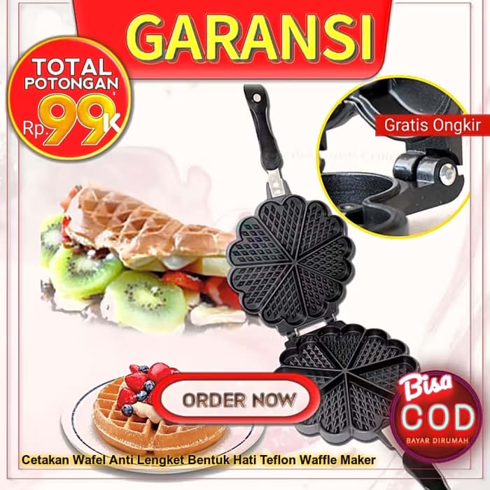 Cetakan Kue Wafel Panggang Anti Lengket NUPON Waffle Maker Bentuk Hati Teflon Anti Lengket