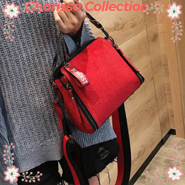 Charissacollection Tas Selempang Import bahan Bludru el 256 Tas Selempang wanita 1404 BQ2372 SQ2372
