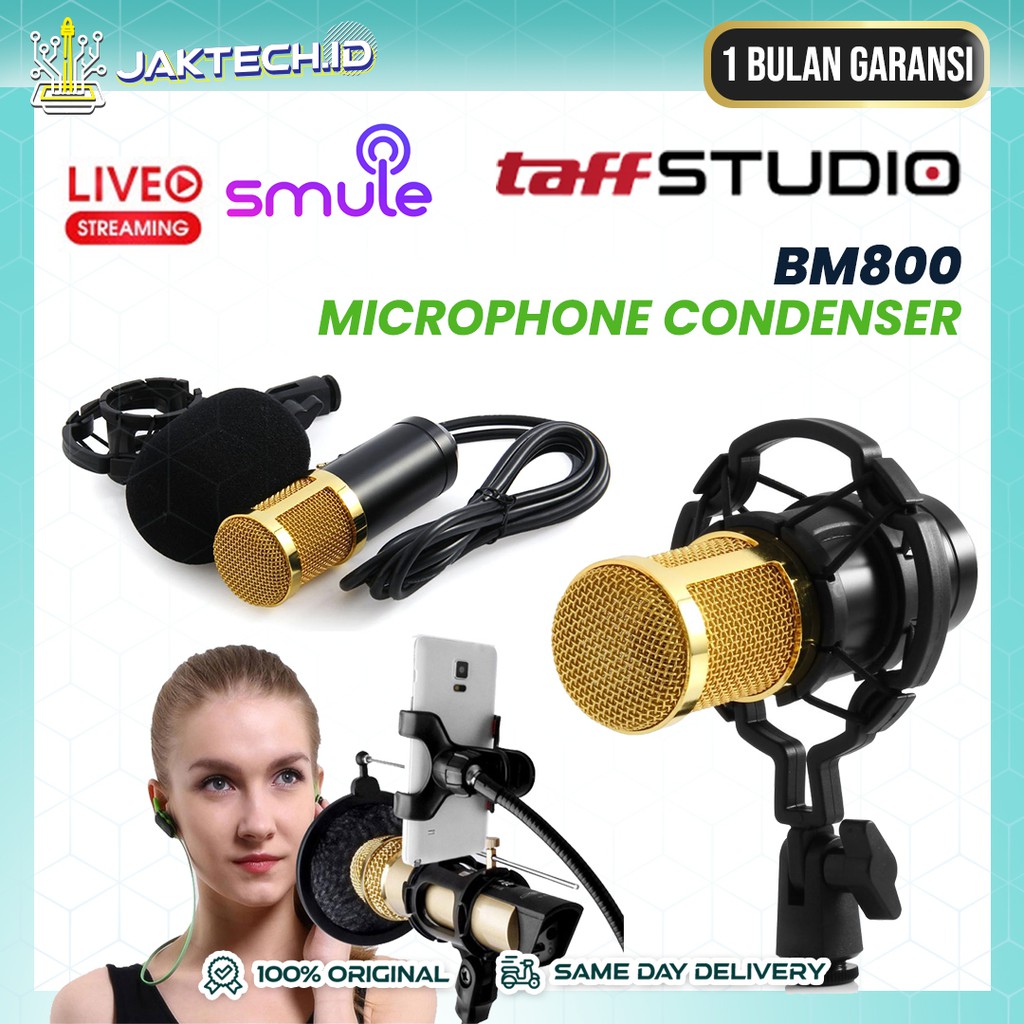 TaffSTUDIO Microphone Condenser BM800 Mic Mikrofon dengan Shockproof Mount Mikrofon Kondenser