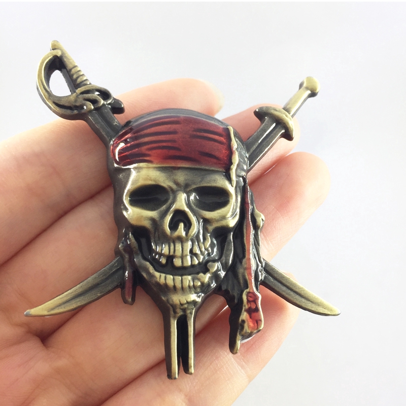 1 x Metal New Cool Skull Pirates of the Caribbean Decorative Logo Emblem Sticker Badge Decal Gift