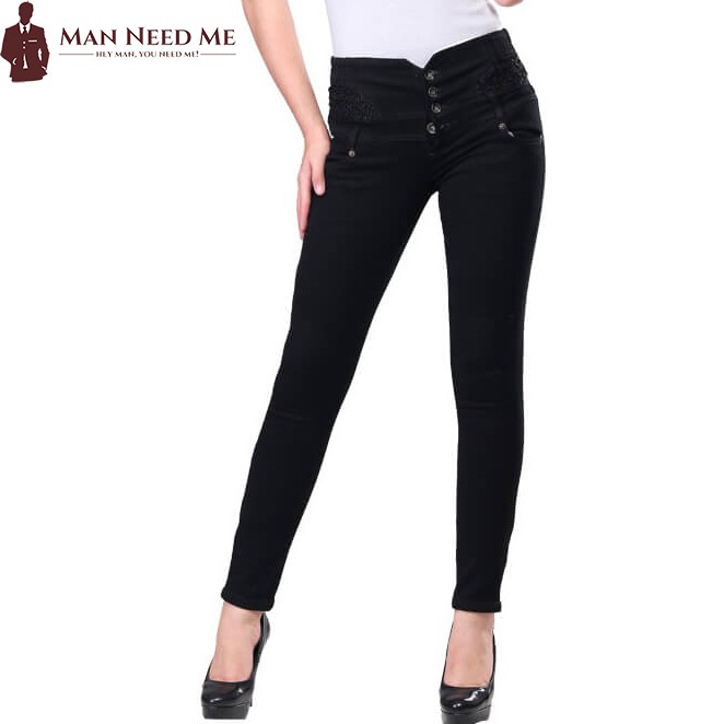 Celana Jeans Wanita Slim fit |Ripped Jeans Cewek STRETCH - Hitam Polos