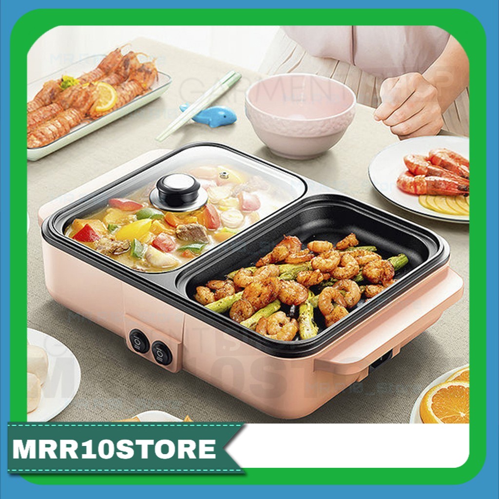 Electric Grill Pan BBQ Hotpot Kompor Shabu Panci Panggang Teflon 2in1 Multifungsi