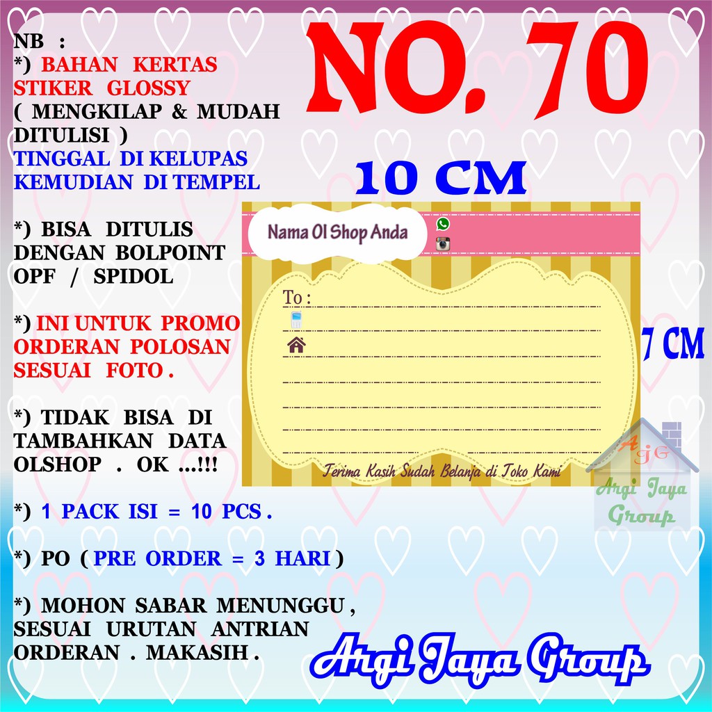 

Promo!Stiker Label Pengiriman Polosan No = 70 (10x7cm) 1 Pack = 10 Pcs