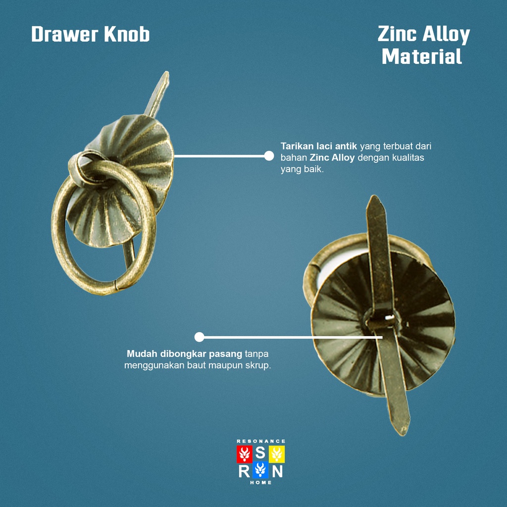 Tarikan Laci Antik Motif Matahari Hijau / Drawer Knobs Resonance Home