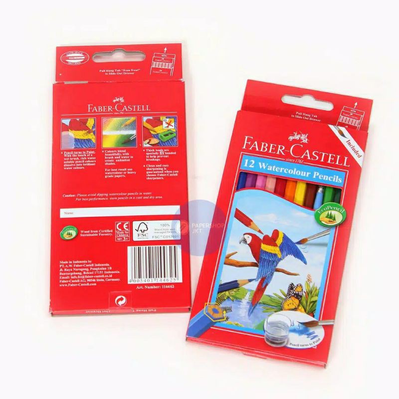 FABERCASTELL 12 Pensil warna Gambar BURUNG watercolour pencils 12w