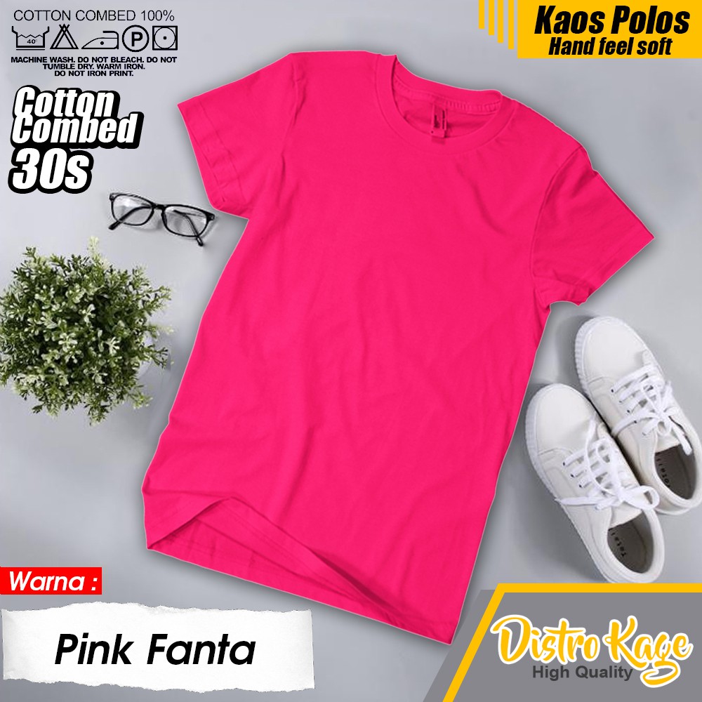 BAJU KAOS TSHIRT POLOS PRIA WANITA UNSEX WARNA MERAH MUDA PINK FANTA CERAH COTTON COMBAD 30S LEMBUT