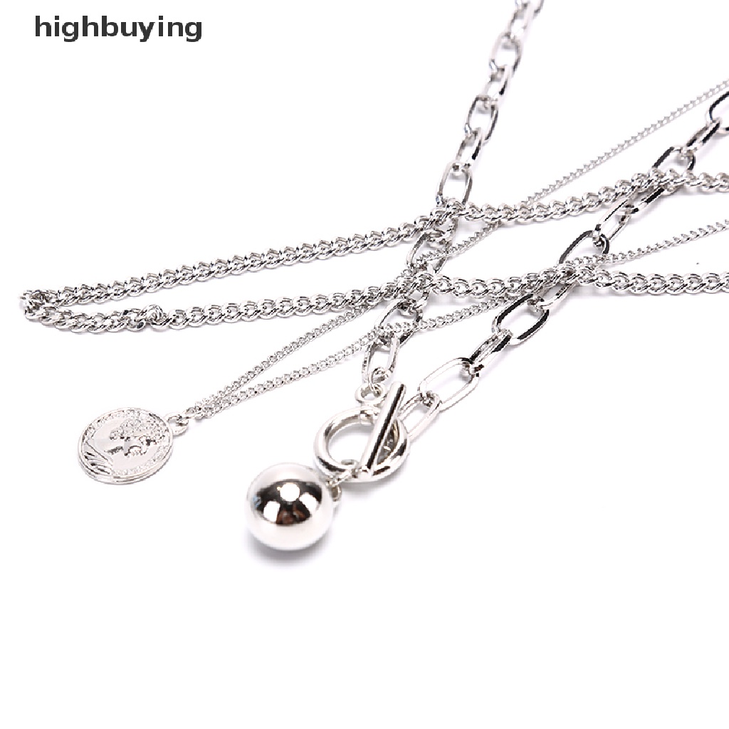 Hbid Kalung Rantai Panjang Multi layer Liontin Koin Metal Gaya Punk Casual Untuk Wanita