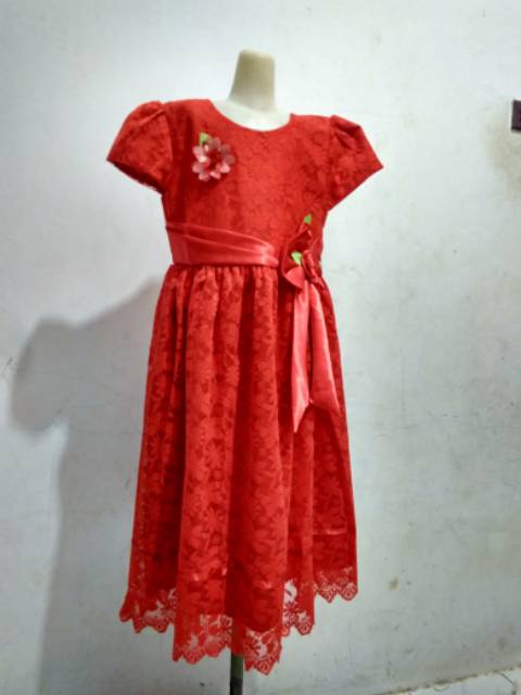 GAUN ANAK DRESS BROKAT (bunga samping)