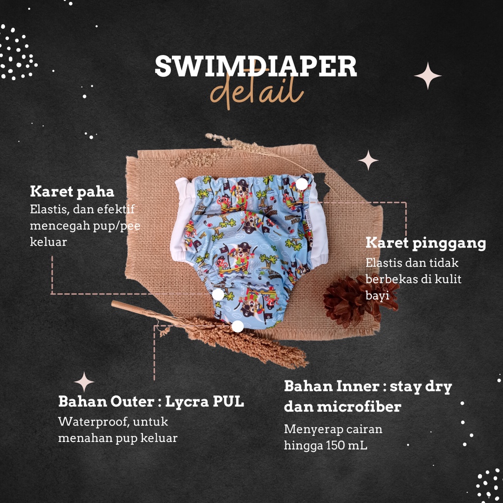 Klodiz Swim Diaper Celana Pampers Kain Popok Renang Anti Air Bayi Bisa di Cuci Size 1