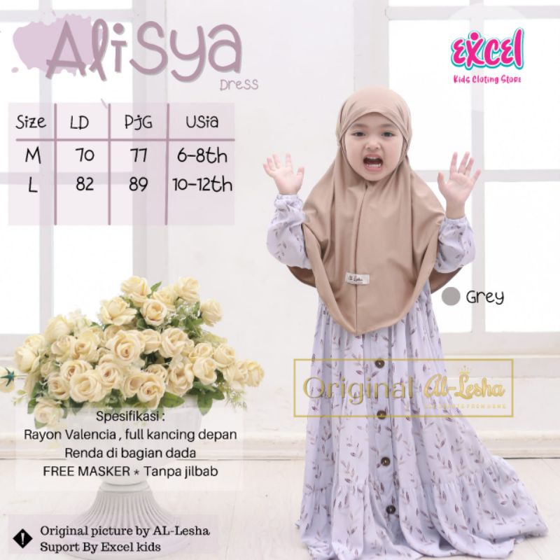 Alisya Gamis Syar'i Anak Bahan Rayon Valencia Full Kancing Depan Free Masker by Excel | Gamis TPQ