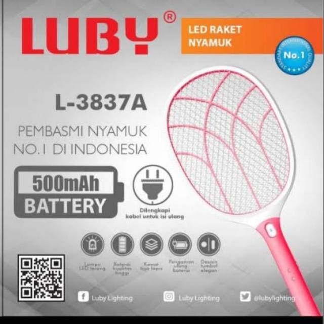 RAKET NYAMUK LUBY 3837A  3838 3839 JUMBO ISTIMEWA CHARGE KABEL LISTRIK NYAMUK CAS BERKUALITAS