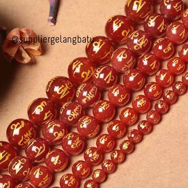 batu tibet hoki merah clear quartz 8mm renceng bahan batu akik