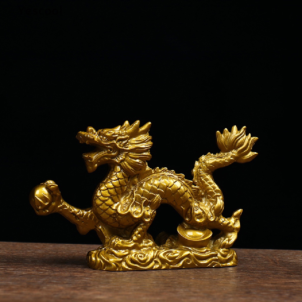 Yescool Patung Naga Zodiak Cina Warna Emas Untuk Dekorasi Rumah