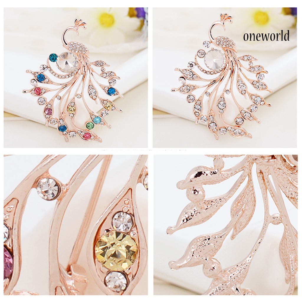 OW@ Women Peacock Shape Rhinestone Inlaid Brooch Pin Breastpin Collar Hat Jewelry