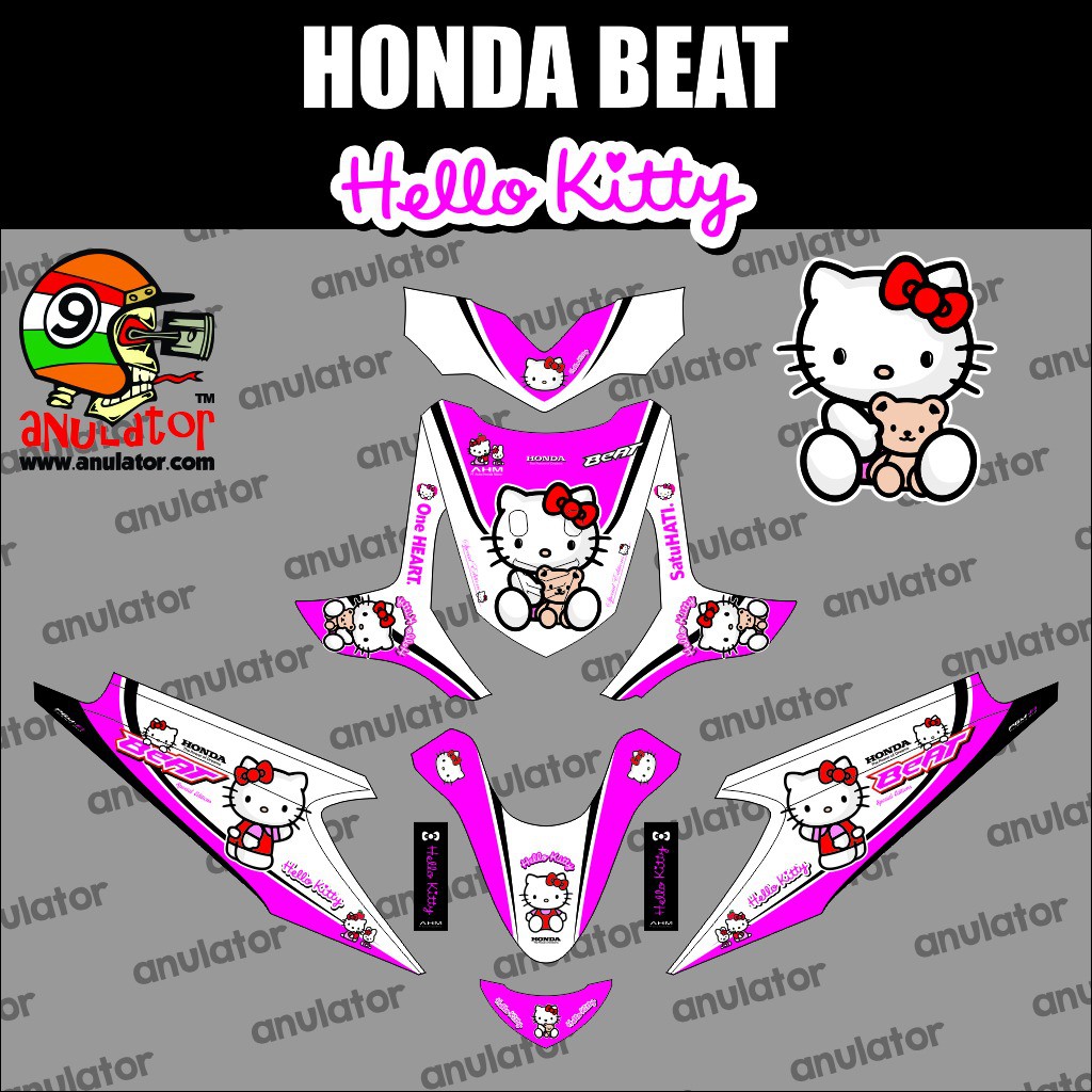 Sticker Striping Motor Stiker Honda Beat Karbu Hello Kitty Pink