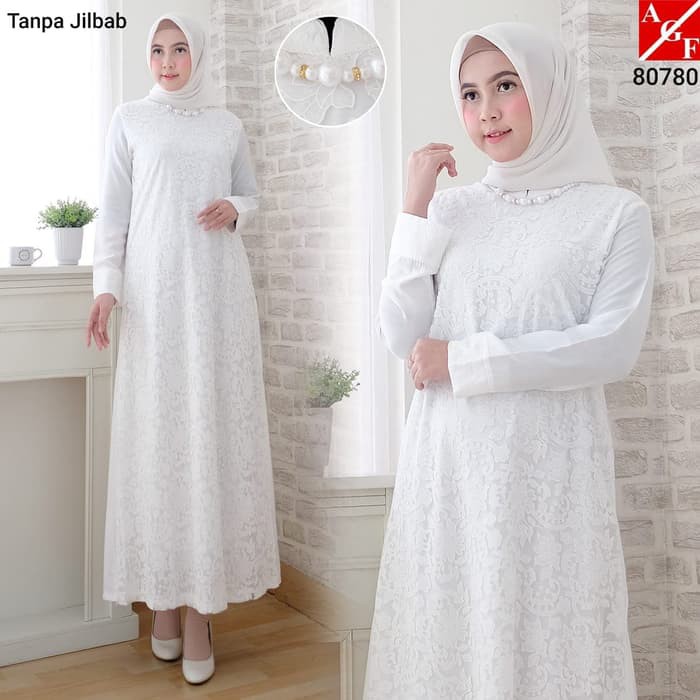 TERMURAH Pakaian Muslim gamis wanita cewe ramadhan lebaran Jumbo Putih Muslim #80780 JMB Putih, 5L p