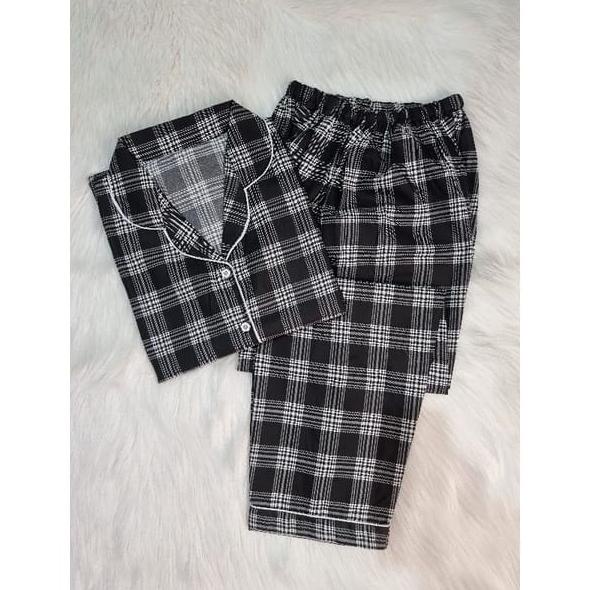 Jnv Piyama Cp Wanita Motif Kotak 01 - Baju Tidur Lengan Pendek - Katun Premium