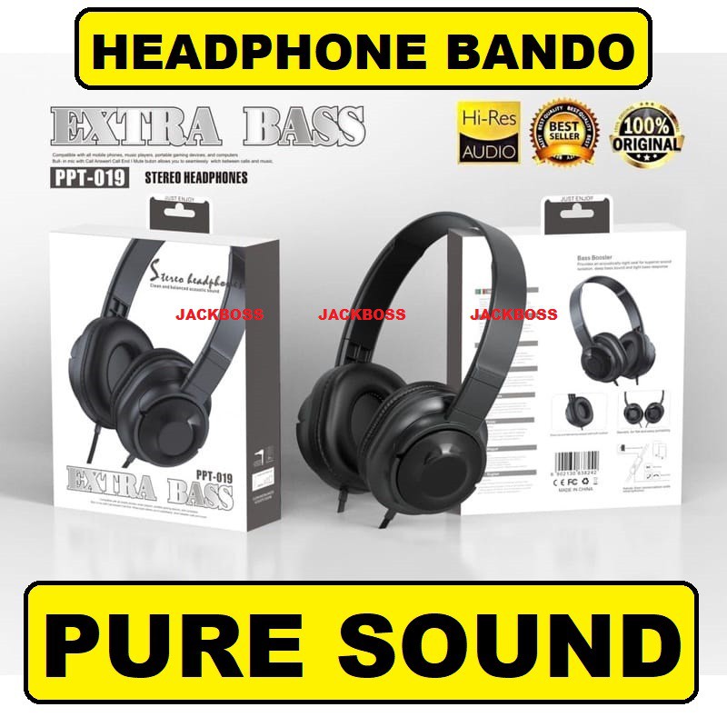 Headphone Bando Gaming + mic PPT-019 Stereo Pure Sound Headset Geming Earphone Handsfree Jack 3.5mm
