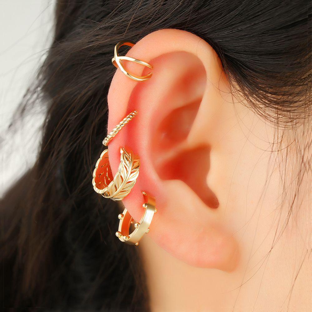 Lily Ear Cuff Earrings Warna Silver Gold Cincin Hidung Adjustable Sederhana Klip On Cartilage