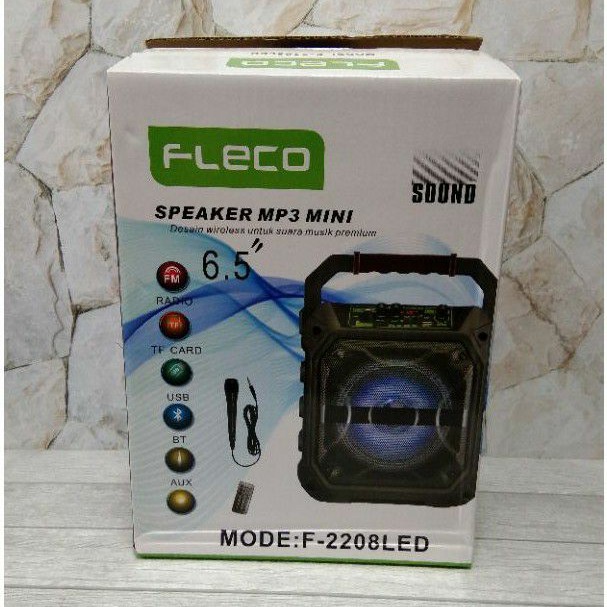 Speaker Wireless Bluetooth karaoke Fleco F-2208 6'5 Inch Bonus Mic+Remote