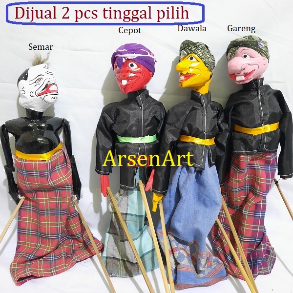 Wayang Golek Kayu Semar, Gareng, Petruk dan Cepot Ukuran Sedang (35 Cm) Kepala Bisa mengangguk dan Menoleh Kekiri Kekanan 2 Pcs Lebih Murah Tingal Pilih Mana Saja