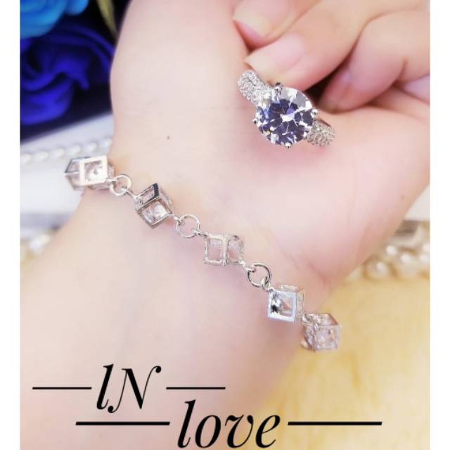 TERMURAH Set Perhiasan Lapis Emas Cincin Gelang Rantai Berlian Kubus Xuping Silver Permata Titanium