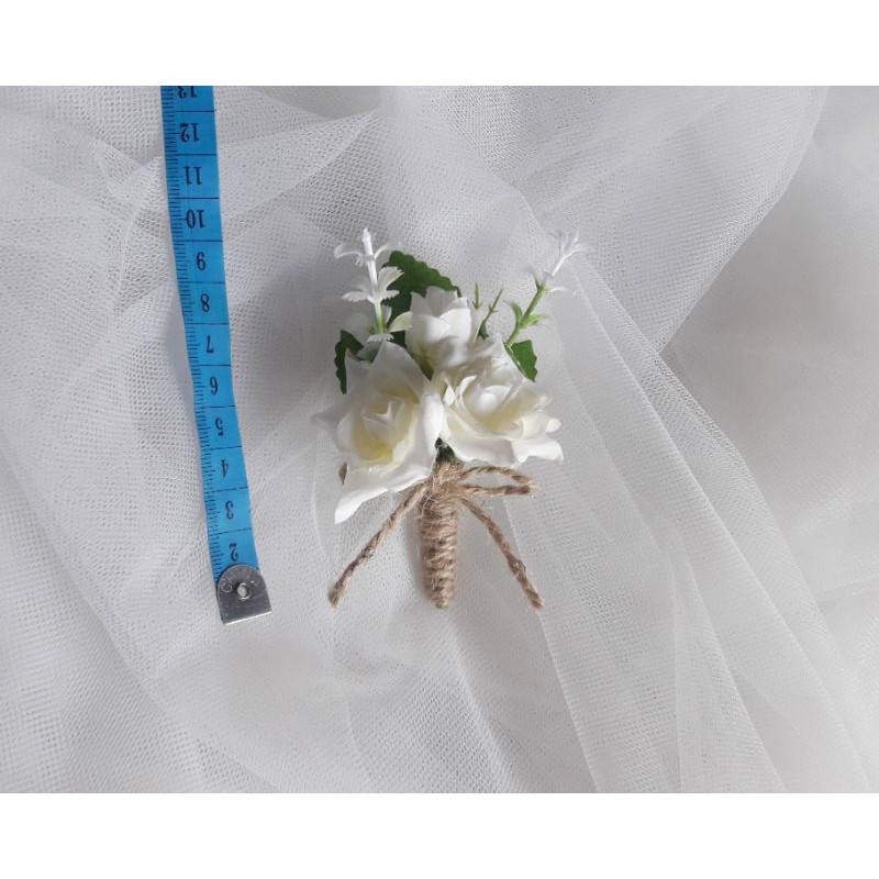 Corsage korsase bunga jas bunga dada pin bros penanda panitia-Mawar 3 putih B