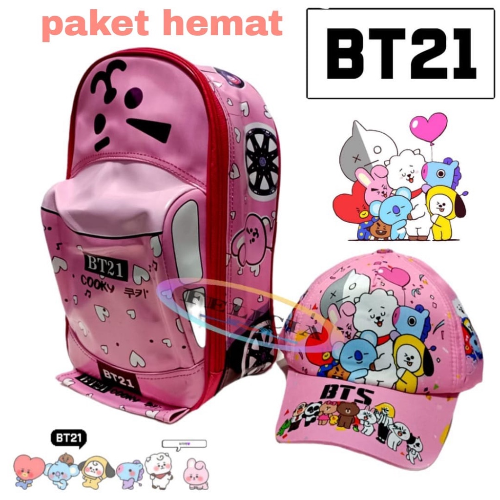 Tas Ransel Mobile Perempuan BT21+Topi