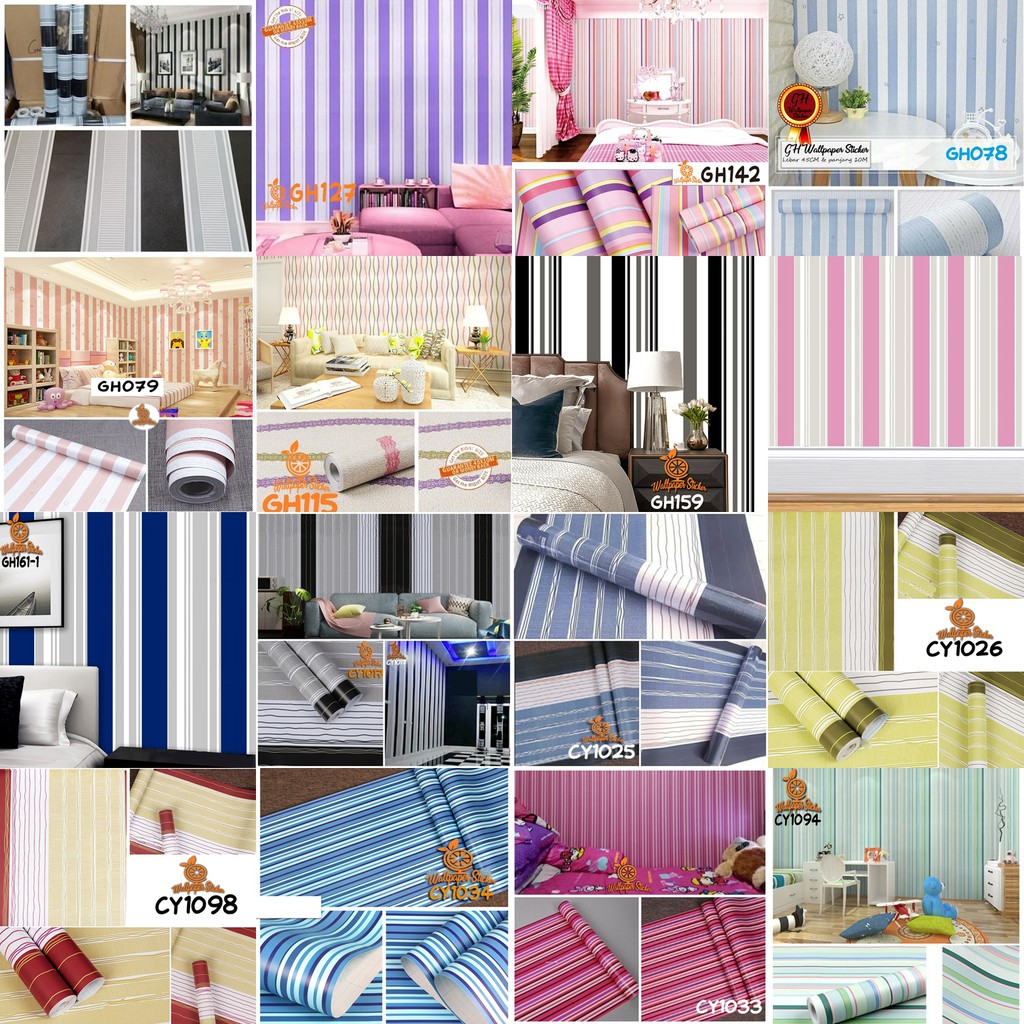PROMO TERMURAH !! Wallpaper Dinding Stiker Motif Salur Size 45cm x 10m BISA COD
