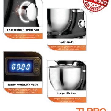 Turbo Pro Chef Mixer Com EHM-9588 (5,5 Liter/1 Kg Adonan) Stand Mixer Prochef