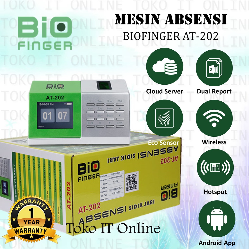 BIOFINGER AT-202 NEW MESIN ABSENSI FINGERPRINT SIDIK JARI USB FLASHDISK WIFI