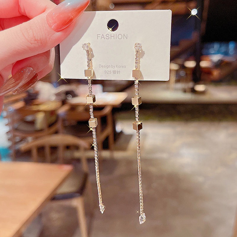 Shuling Simple Long Tassel Earrings Diamond High Sense Ear Jewelry