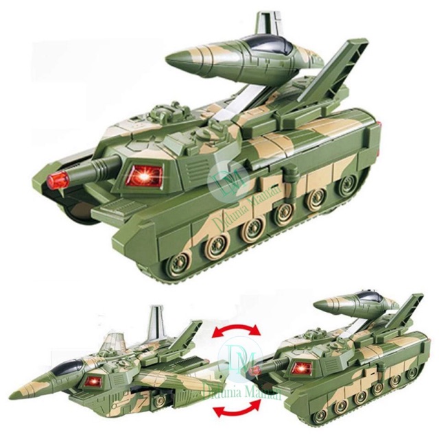 Mainan Mobil Anak 2 in 1 Army Aircraft And Tank Deformation Pesawat