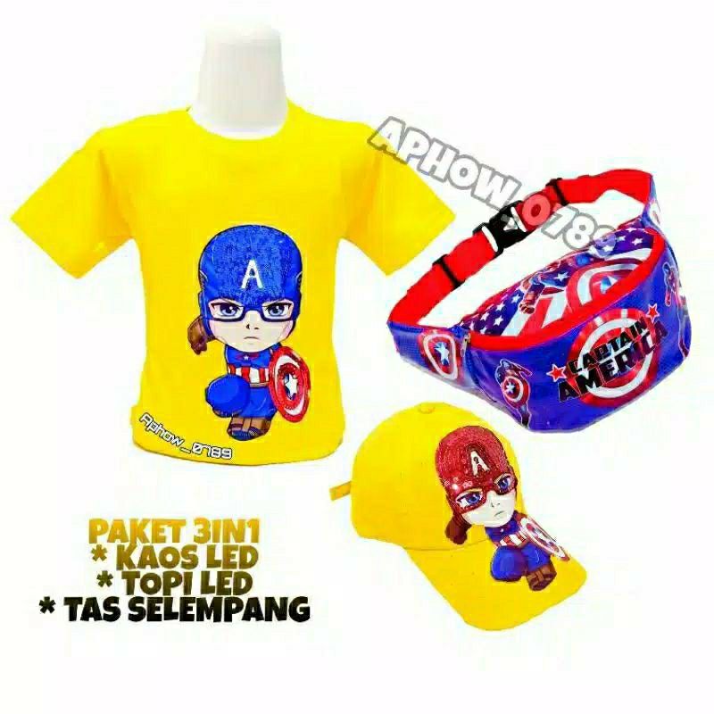 kaos anak c.america LED paket hemat 3 in 1