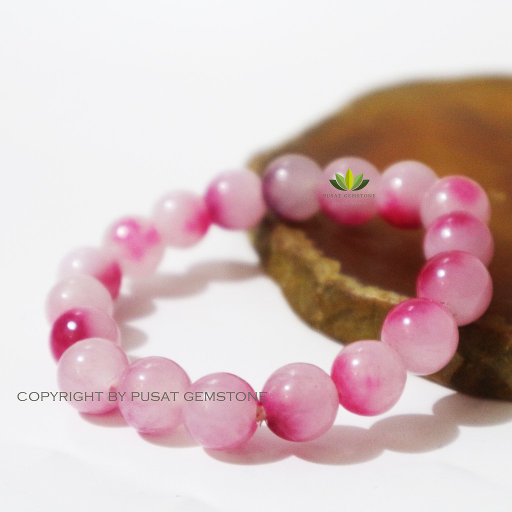 GELANG BATU GIOK PINK NATURAL 10 MM