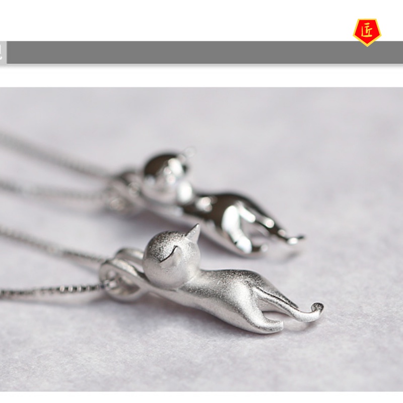 [Ready Stock]Cute Kitty Pendant Silver Necklace Personality Simple