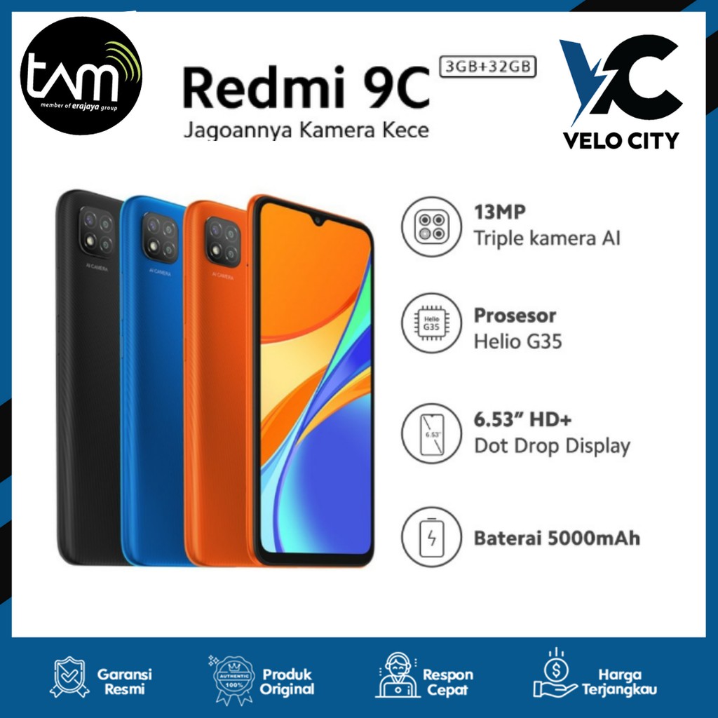 Xiaomi Redmi 9C 3/32GB 6.53&quot; HD AI Face Unlock - Garansi Resmi TAM 1 Tahun