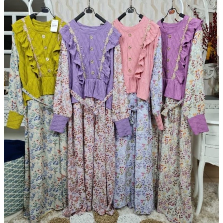 Gamis Dress Ceruti Ceruty Seruti Sruti Sruty Knit Bunga Wanita Perempuan Premium