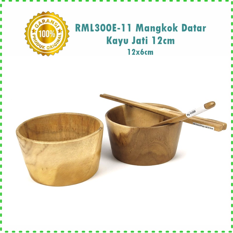 RML300E-11 Mangkok Makan Datar Kayu Jati 12cm