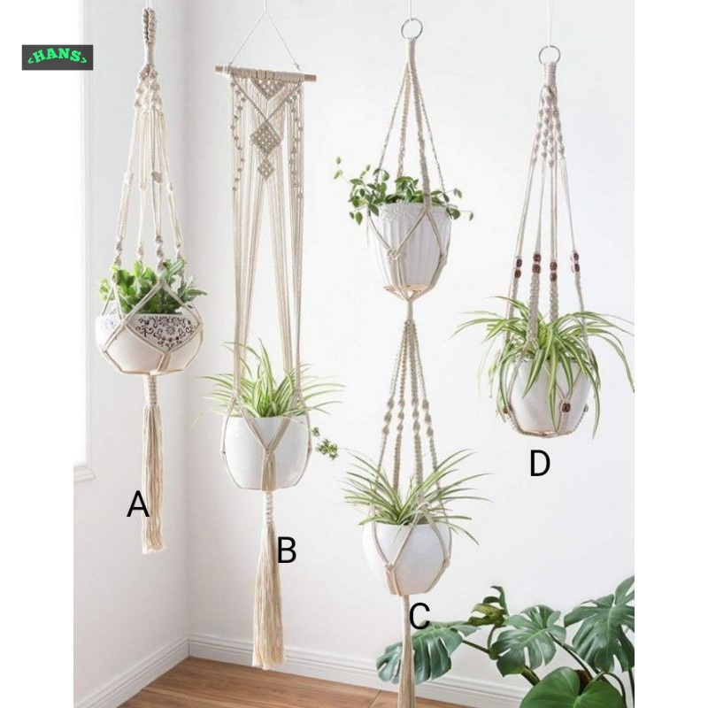 hiasan dinding dekorasi dinding aesthetic rajut macrame pot gantung